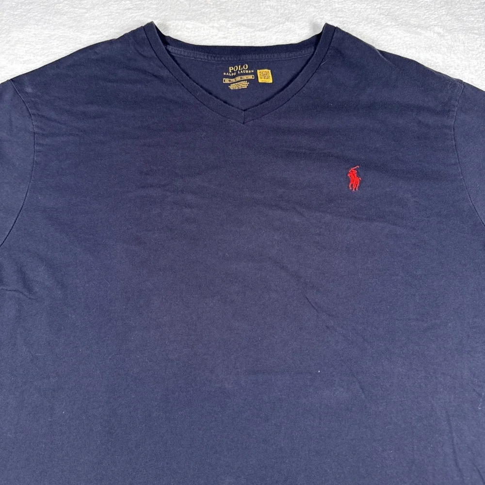 Polo Ralph Lauren Men's V Neck T-Shirt Color Navy Blue Size XXL